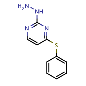 Chemical structure of 2-hydrazinyl-4-(phenylsulfanyl)pyrimidine , CAS 1518301-10-4, AChemBlock AD245190