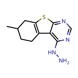 Chemical structure of 4-hydrazinyl-7-methyl-5,6,7,8-tetrahydrobenzo[4,5]thieno[2,3-d]pyrimidine , CAS 137438-24-5, AChemBlock AD245202