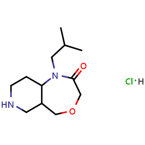 Chemical structure of 1-(2-methylpropyl)-decahydropyrido[4,3-e][1,4]oxazepin-2-one hydrochloride , CAS 2320340-16-5, AChemBlock AD245206