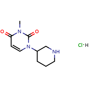 Chemical structure of 3-Methyl-1-(piperidin-3-yl)-1,2,3,4-tetrahydropyrimidine-2,4-dione hydrochloride , CAS 2355385-22-5, AChemBlock AD245210