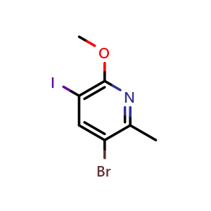 Chemical structure of 3-Bromo-5-iodo-6-methoxy-2-methylpyridine , CAS 2034455-35-9, AChemBlock AD245228