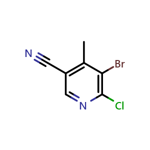 Chemical structure of 5-Bromo-6-chloro-4-methylpyridine-3-carbonitrile , CAS 2090170-50-4, AChemBlock AD245229