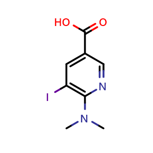 Chemical structure of 6-(dimethylamino)-5-iodopyridine-3-carboxylic acid , CAS 2376729-74-5, AChemBlock AD245241