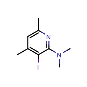 Chemical structure of 3-iodo-N,N,4,6-tetramethylpyridin-2-amine , CAS 2376726-77-9, AChemBlock AD245250