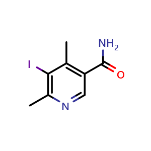 Chemical structure of 5-iodo-4,6-dimethylpyridine-3-carboxamide , CAS 2411641-61-5, AChemBlock AD245258