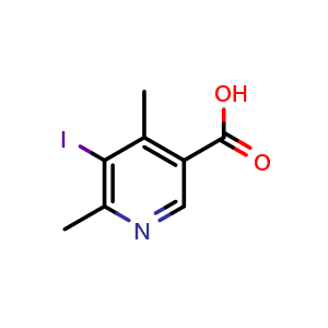 Chemical structure of 5-iodo-4,6-dimethylpyridine-3-carboxylic acid , CAS 2411639-09-1, AChemBlock AD245260
