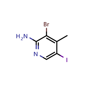 Chemical structure of 3-bromo-5-iodo-4-methylpyridin-2-amine , CAS 1427079-80-8, AChemBlock AD245271