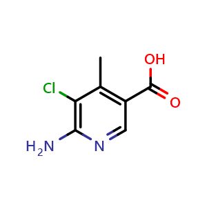 Chemical structure of 6-amino-5-chloro-4-methylpyridine-3-carboxylic acid , CAS 2703752-25-2, AChemBlock AD245273