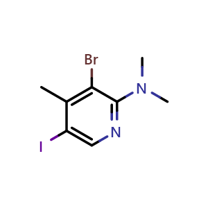 Chemical structure of 3-bromo-5-iodo-N,N,4-trimethylpyridin-2-amine , CAS 2640815-87-6, AChemBlock AD245280