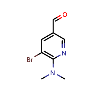 Chemical structure of 5-bromo-6-(dimethylamino)pyridine-3-carbaldehyde , CAS 1289104-07-9, AChemBlock AD245281