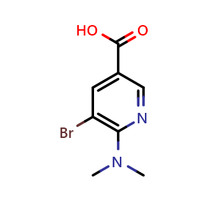 Chemical structure of 5-bromo-6-(dimethylamino)pyridine-3-carboxylic acid , CAS 813424-72-5, AChemBlock AD245282