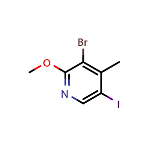 Chemical structure of 3-Bromo-5-iodo-2-methoxy-4-methylpyridine , CAS 2694734-05-7, AChemBlock AD245289
