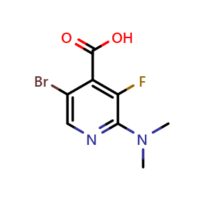 Chemical structure of 5-Bromo-2-(dimethylamino)-3-fluoropyridine-4-carboxylic acid , CAS 2649322-73-4, AChemBlock AD245291