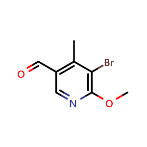 Chemical structure of 5-bromo-6-methoxy-4-methylpyridine-3-carbaldehyde , CAS 2694729-05-8, AChemBlock AD245300