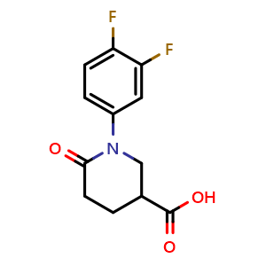Chemical structure of 1-(3,4-difluorophenyl)-6-oxopiperidine-3-carboxylic acid , CAS 1456276-25-7, AChemBlock AD245312