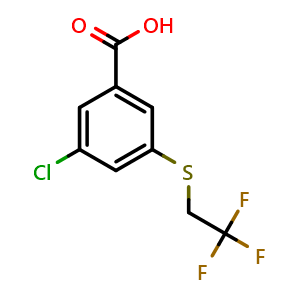 Chemical structure of 3-chloro-5-[(2,2,2-trifluoroethyl)sulfanyl]benzoic acid , CAS 2378554-30-2, AChemBlock AD245316