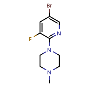 Chemical structure of 1-(5-Bromo-3-fluoropyridin-2-yl)-4-methylpiperazine , CAS 1872912-07-6, AChemBlock AD245319