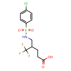 Chemical structure of 4-({[(4-Chlorophenyl)sulfonyl]amino}methyl)-5,5,5-trifluoropentanoic acid , CAS 321970-80-3, AChemBlock AD245329