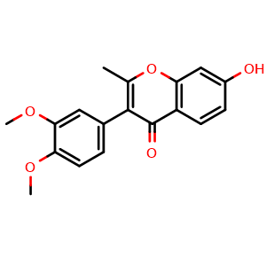 Chemical structure of 3-(3,4-Dimethoxy-phenyl)-7-hydroxy-2-methyl-chromen-4-one , CAS 54528-39-1, AChemBlock AD245330