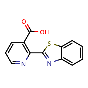 Chemical structure of 2-Benzothiazol-2-yl-nicotinic acid , CAS 728-66-5, AChemBlock AD245331