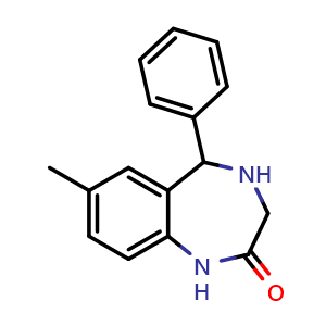 Chemical structure of 7-methyl-5-phenyl-1,3,4,5-tetrahydro-2H-benzo[e][1,4]diazepin-2-one , CAS 17972-75-7, AChemBlock AD245333