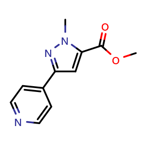 Chemical structure of methyl 1-methyl-3-(pyridin-4-yl)-1H-pyrazole-5-carboxylate , CAS 1511343-77-3, AChemBlock AD245338