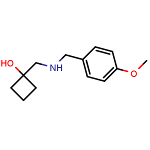 Chemical structure of 1-({[(4-methoxyphenyl)methyl]amino}methyl)cyclobutan-1-ol , CAS 1602840-85-6, AChemBlock AD245339
