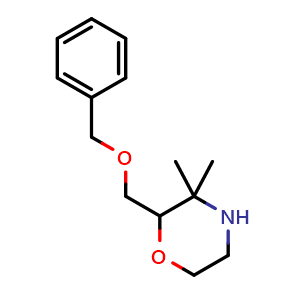 Chemical structure of 2-[(benzyloxy)methyl]-3,3-dimethylmorpholine , CAS 2320855-48-7, AChemBlock AD245345