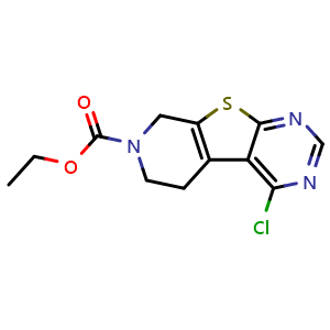 Chemical structure of ethyl 3-chloro-8-thia-4,6,11-triazatricyclo[7.4.0.0,{2,7}]trideca-1(9),2,4,6-tetraene-11-carboxylate , CAS 261157-10-2, AChemBlock AD245350
