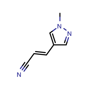 Chemical structure of (2E)-3-(1-methyl-1H-pyrazol-4-yl)prop-2-enenitrile , CAS 1251437-03-2, AChemBlock AD245351