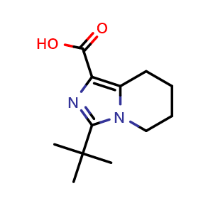 Chemical structure of 3-tert-Butyl-5H,6H,7H,8H-imidazo[1,5-a]pyridine-1-carboxylic acid , CAS 1515728-93-4, AChemBlock AD245352