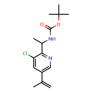 Chemical structure of tert-Butyl N-{1-[3-chloro-5-(prop-1-en-2-yl)pyridin-2-yl]ethyl}carbamate , CAS 2938997-40-9, AChemBlock AD245353
