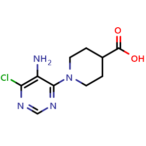 Chemical structure of 1-(5-Amino-6-chloropyrimidin-4-yl)piperidine-4-carboxylic acid , CAS 882770-44-7, AChemBlock AD245367