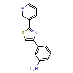 Chemical structure of [3-(2-pyridin-3-yl-1,3-thiazol-4-yl)phenyl]amine , CAS 176032-36-3, AChemBlock AD245371
