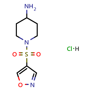 Chemical structure of 1-(isoxazol-4-ylsulfonyl)piperidin-4-amine hydrochloride , CAS 1824124-30-2, AChemBlock AD245372