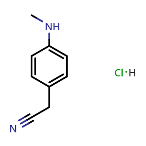Chemical structure of 2-[4-(methylamino)phenyl]acetonitrile hydrochloride , CAS 2406235-07-0, AChemBlock AD245380