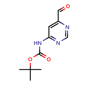Chemical structure of tert-Butyl (6-formylpyrimidin-4-yl)carbamate , CAS 676371-31-6, AChemBlock AD245403