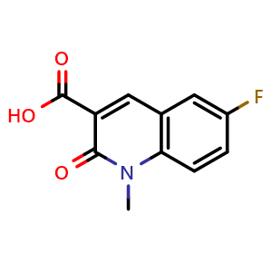 Chemical structure of 6-fluoro-1-methyl-2-oxo-1,2-dihydroquinoline-3-carboxylic acid , CAS 1498999-88-4, AChemBlock AD245418