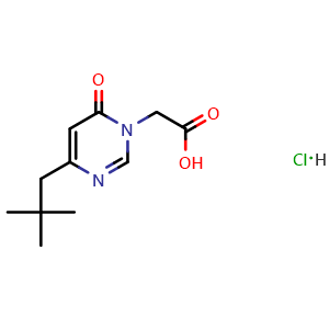 Chemical structure of 2-[4-(2,2-dimethylpropyl)-6-oxo-1,6-dihydropyrimidin-1-yl]acetic acid hydrochloride , CAS 2995287-90-4, AChemBlock AD245420