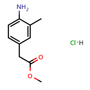 Chemical structure of methyl 2-(4-amino-3-methylphenyl)acetate hydrochloride , CAS 2602564-68-9, AChemBlock AD245449