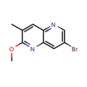 Chemical structure of 7-bromo-2-methoxy-3-methyl-1,5-naphthyridine , CAS 2256060-18-9, AChemBlock AD245493