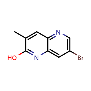 Chemical structure of 7-Bromo-3-methyl-1,5-naphthyridin-2-ol , CAS 2256060-39-4, AChemBlock AD245494