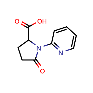 Chemical structure of 5-oxo-1-(pyridin-2-yl)pyrrolidine-2-carboxylic acid , CAS 2089674-26-8, AChemBlock AD245507