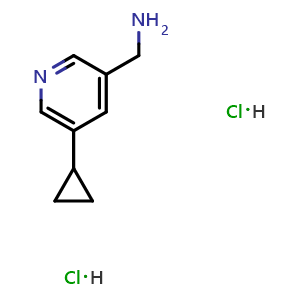 Chemical structure of 1-(5-cyclopropylpyridin-3-yl)methanamine dihydrochloride , CAS 2061979-45-9, AChemBlock AD245508