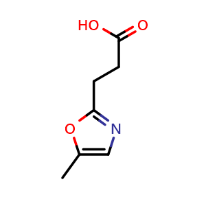 Chemical structure of 3-(5-methyl-1,3-oxazol-2-yl)propanoic acid , CAS 1082398-97-7, AChemBlock AD245512
