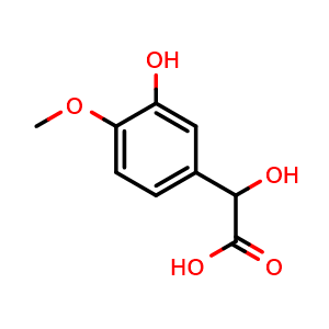 Chemical structure of hydroxy(3-hydroxy-4-methoxyphenyl)acetic acid , CAS 3695-24-7, AChemBlock AD245513