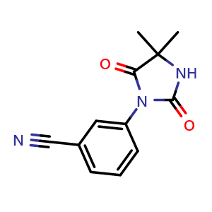 Chemical structure of 3-(4,4-dimethyl-2,5-dioxoimidazolidin-1-yl)benzonitrile , CAS 1306198-75-3, AChemBlock AD245526