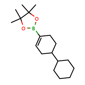Chemical structure of 2-(4-cyclohexylcyclohex-1-en-1-yl)-4,4,5,5-tetramethyl-1,3,2-dioxaborolane , CAS 1868137-31-8, AChemBlock AD245531
