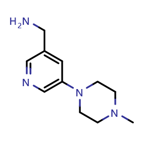 Chemical structure of (5-(4-methylpiperazin-1-yl)pyridin-3-yl)methanamine , CAS 1256805-28-3, AChemBlock AD245539