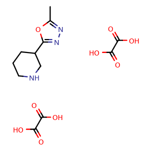 Chemical structure of 3-(5-methyl-1,3,4-oxadiazol-2-yl)piperidine; bis(oxalic acid) , CAS 2034496-23-4, AChemBlock AD245573